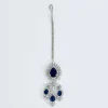 Silver Plated Blue Zircon Short Necklace Set With Dangler Earrings And Maangtikka