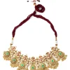 Gold Plated Green And Red Gemstones With Dangling Embellished Necklace Set With Earrings