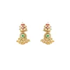 Gold Plated Green And Red Gemstones With Dangling Embellished Necklace Set With Earrings