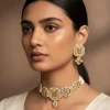 Gold Tone Choker Necklace And Stud Earring Set With Stone Detailing