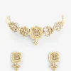Gold Tone Choker Necklace And Stud Earring Set With Stone Detailing