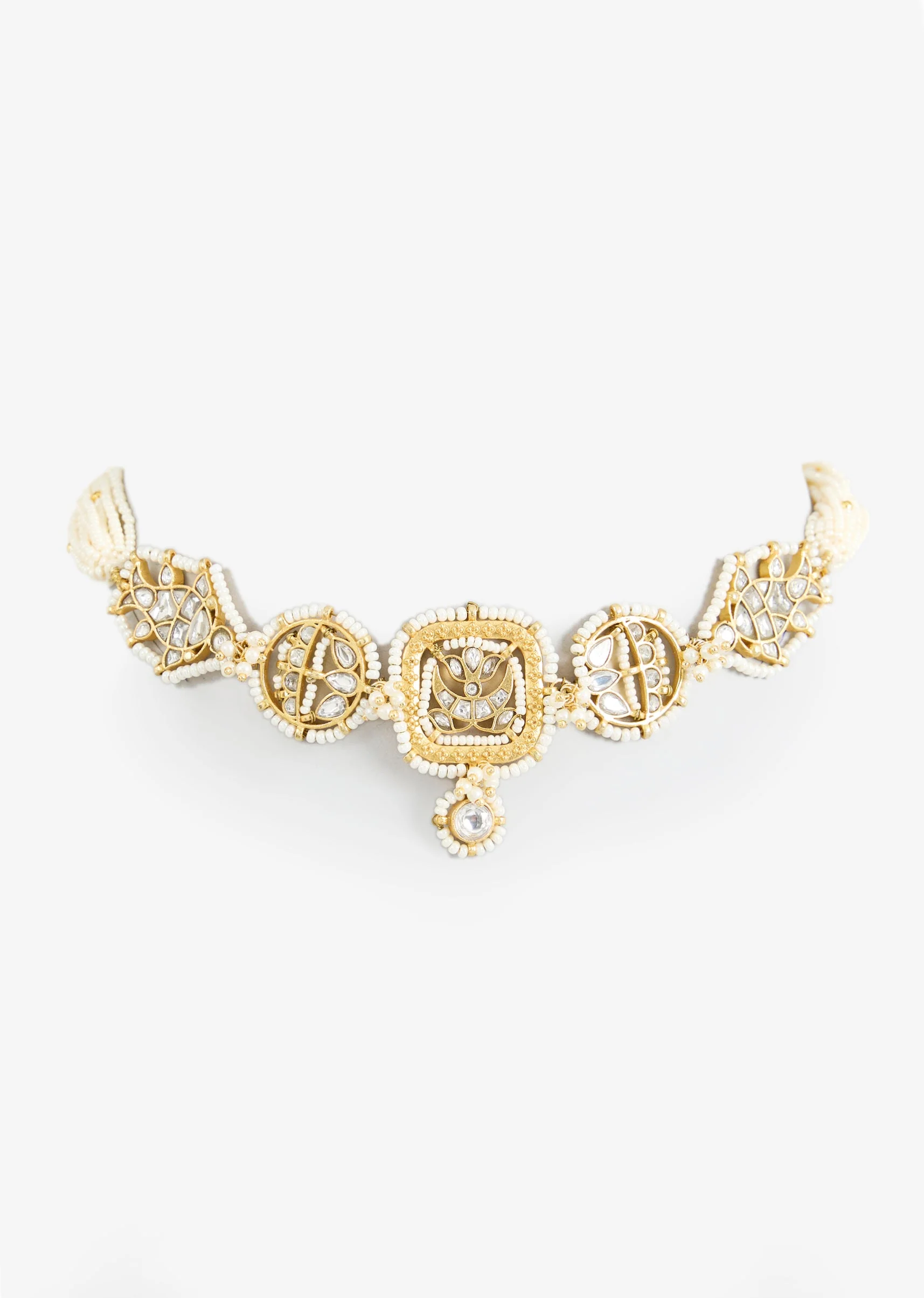 Gold Tone Choker Necklace And Stud Earring Set With Stone Detailing