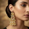 8483-gold-finish-earrings-in-drop-style-with-kundan-and-multi-stone-and-pearl-detailing-1.webp Gold Finish Earrings In Drop Style With Kundan And Multi Stone And Pearl Detailing