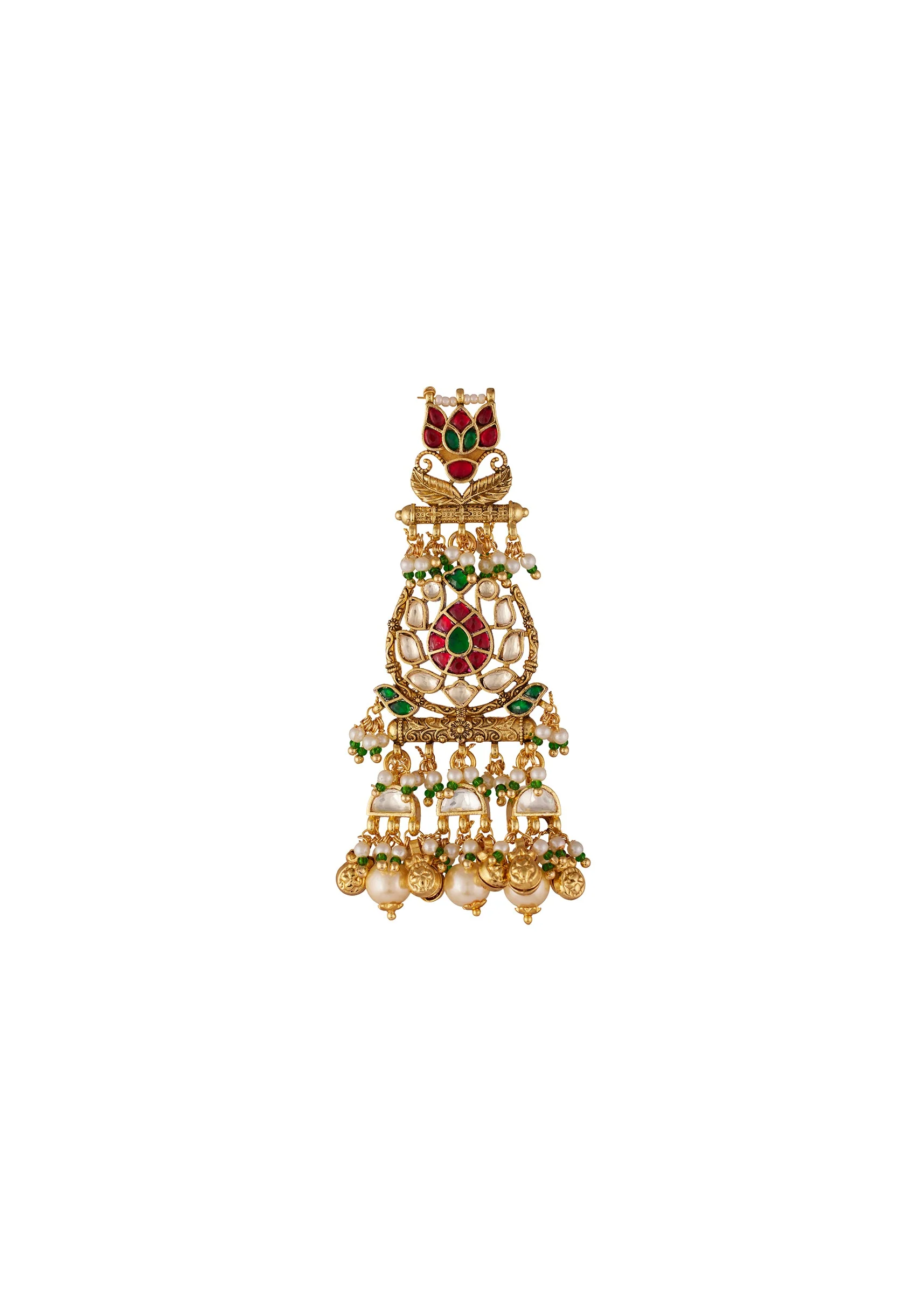 8483-gold-finish-earrings-in-drop-style-with-kundan-and-multi-stone-and-pearl-detailing-3.webp Gold Finish Earrings In Drop Style With Kundan And Multi Stone And Pearl Detailing