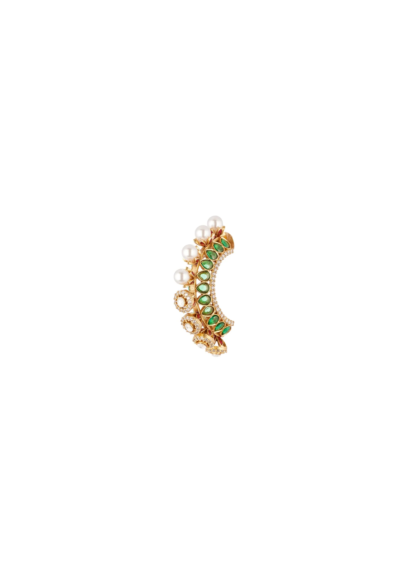 8484-gold-finish-ornate-c-hoop-earrings-with-green-decorative-stones-and-simulated-pearls-3.webp Gold Finish Ornate C Hoop Earrings With Green Decorative Stones and Simulated Pearls