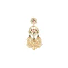 Gold Finish Earrings With Traditional Temple Style And Green And Red Simulated Stones And Faux Pearls Accents