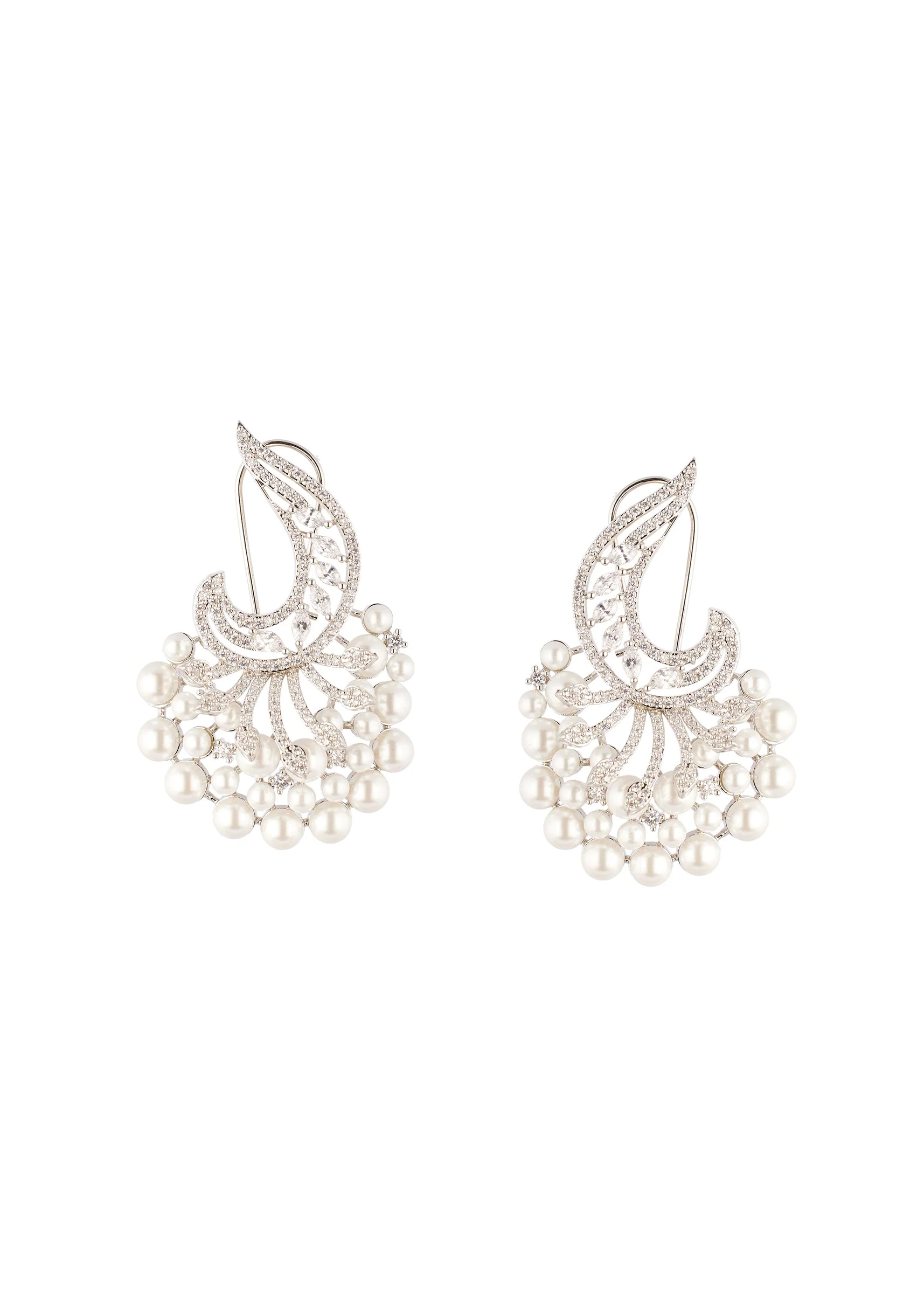 8491-silver-finish-fan-style-earrings-with-white-simulated-pearls-and-crystal-set-crescent-1.webp Silver Finish Fan Style Earrings With White Simulated Pearls and Crystal Set Crescent