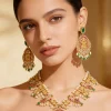 8493-gold-finish-temple-style-necklace-set-with-green-and-pink-simulated-stones-and-zirconia-accents-1.webp Gold Finish Temple Style Necklace Set With Green and Pink Simulated Stones And Zirconia Accents