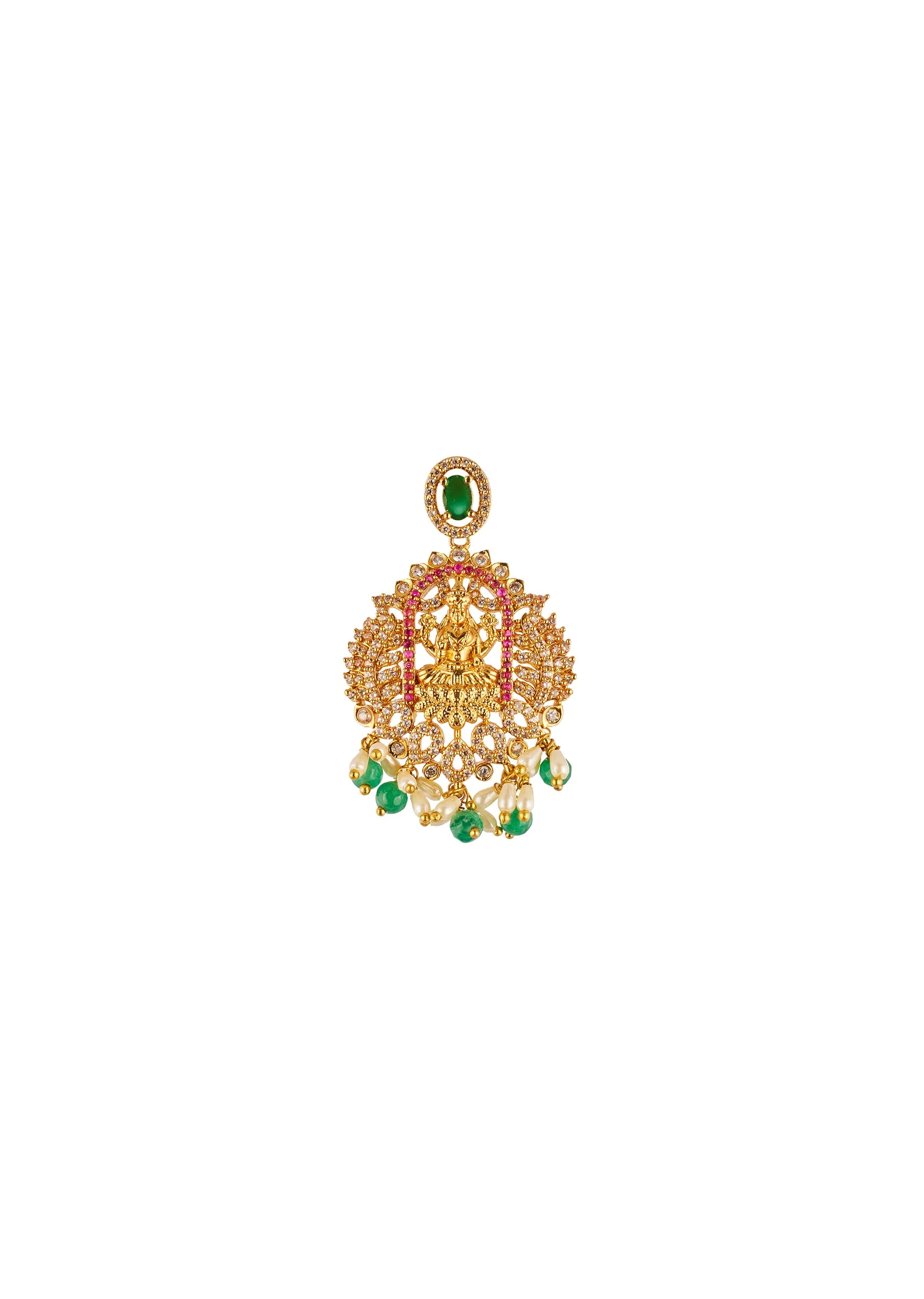 8493-gold-finish-temple-style-necklace-set-with-green-and-pink-simulated-stones-and-zirconia-accents-5.webp Gold Finish Temple Style Necklace Set With Green and Pink Simulated Stones And Zirconia Accents