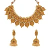 8497-gold-finish-necklace-set-with-traditional-temple-motifs-and-pink-green-and-white-simulated-stones-2.webp Gold Finish Necklace Set With Traditional Temple Motifs And Pink Green and White Simulated Stones