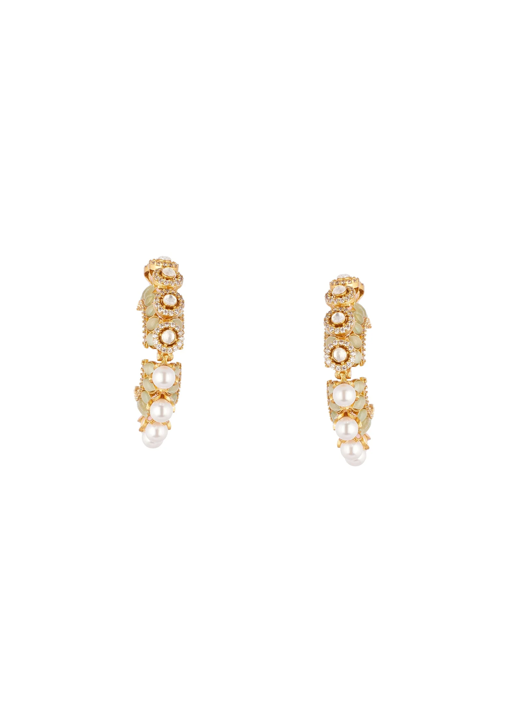 8498-gold-finish-ornate-c-hoop-earrings-with-mint-green-decorative-stones-and-simulated-pearls-1.webp Gold Finish Ornate C Hoop Earrings With Mint Green Decorative Stones and Simulated Pearls