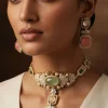 8499-gold-finish-choker-necklace-set-with-large-mint-green-cabochon-pendant-and-pearl-pink-stone-drop-1.webp Gold Finish Choker Necklace Set With Large Mint Green Cabochon Pendant And Pearl Pink Stone Drop