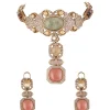 8499-gold-finish-choker-necklace-set-with-large-mint-green-cabochon-pendant-and-pearl-pink-stone-drop-2.webp Gold Finish Choker Necklace Set With Large Mint Green Cabochon Pendant And Pearl Pink Stone Drop