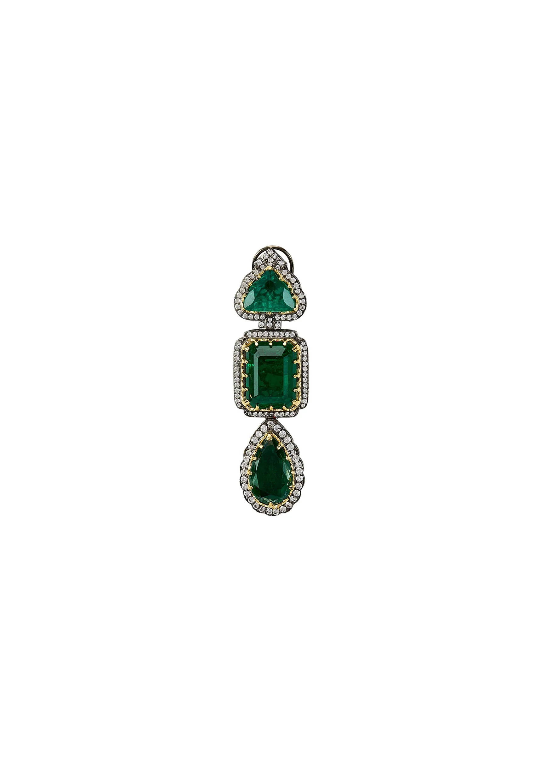 Silver Plated Green Stone Danglers With Crystals Around