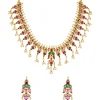 8500-gold-toned-necklace-set-with-intricate-traditional-temple-motifs-and-pink-green-and-white-simulated-stones-2.webp Gold Toned Necklace Set With Intricate Traditional Temple Motifs And Pink Green and White Simulated Stones