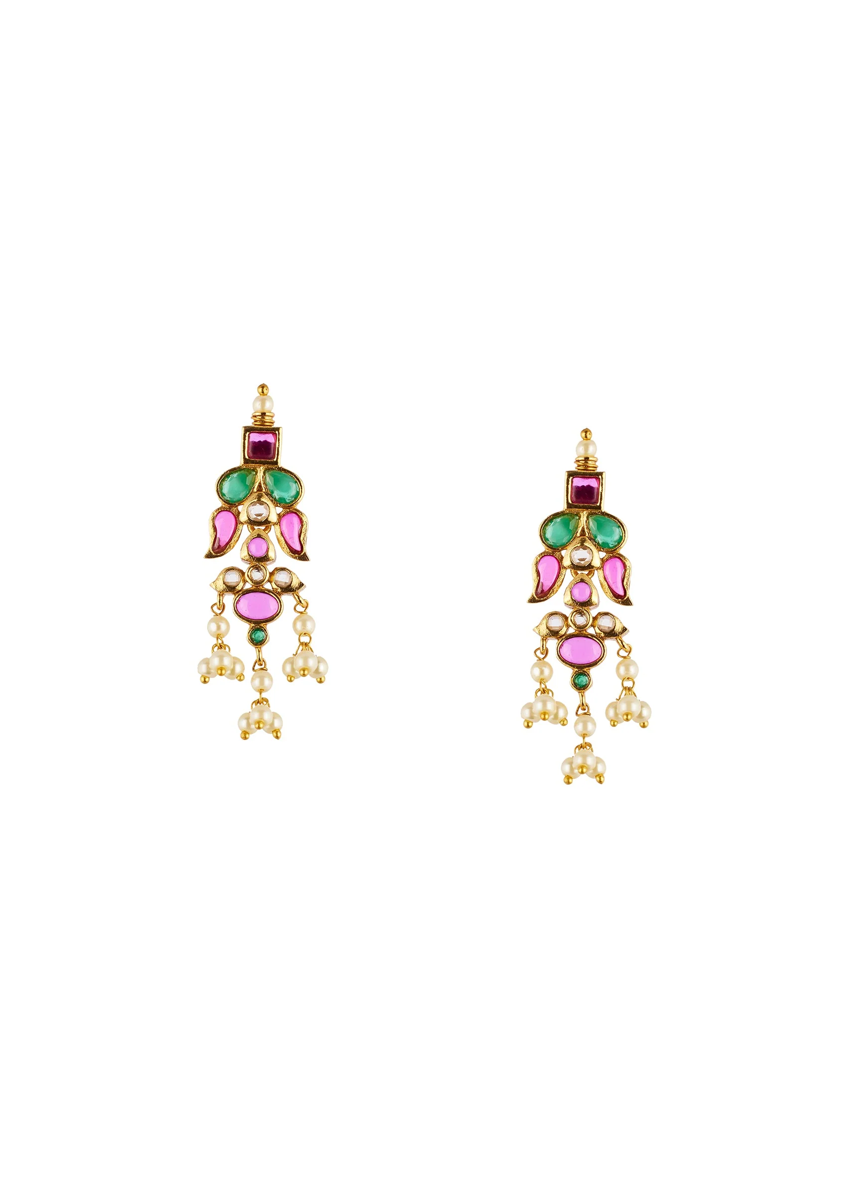 8500-gold-toned-necklace-set-with-intricate-traditional-temple-motifs-and-pink-green-and-white-simulated-stones-4.webp Gold Toned Necklace Set With Intricate Traditional Temple Motifs And Pink Green and White Simulated Stones