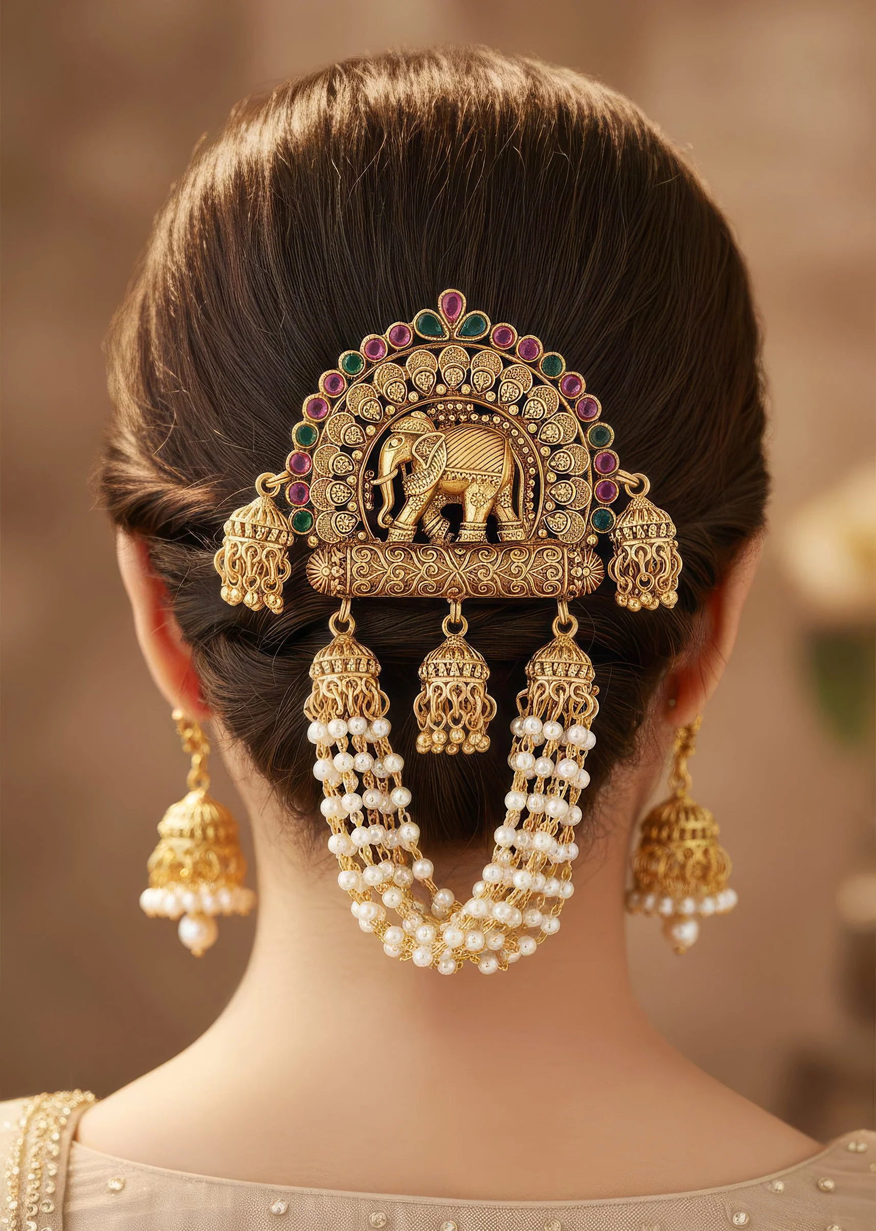 8504-gold-toned-hair-pin-with-temple-style-motifs-and-white-pink-and-green-simulated-stones-1.webp Gold Toned Hair Pin With Temple Style Motifs And White Pink and Green Simulated Stones