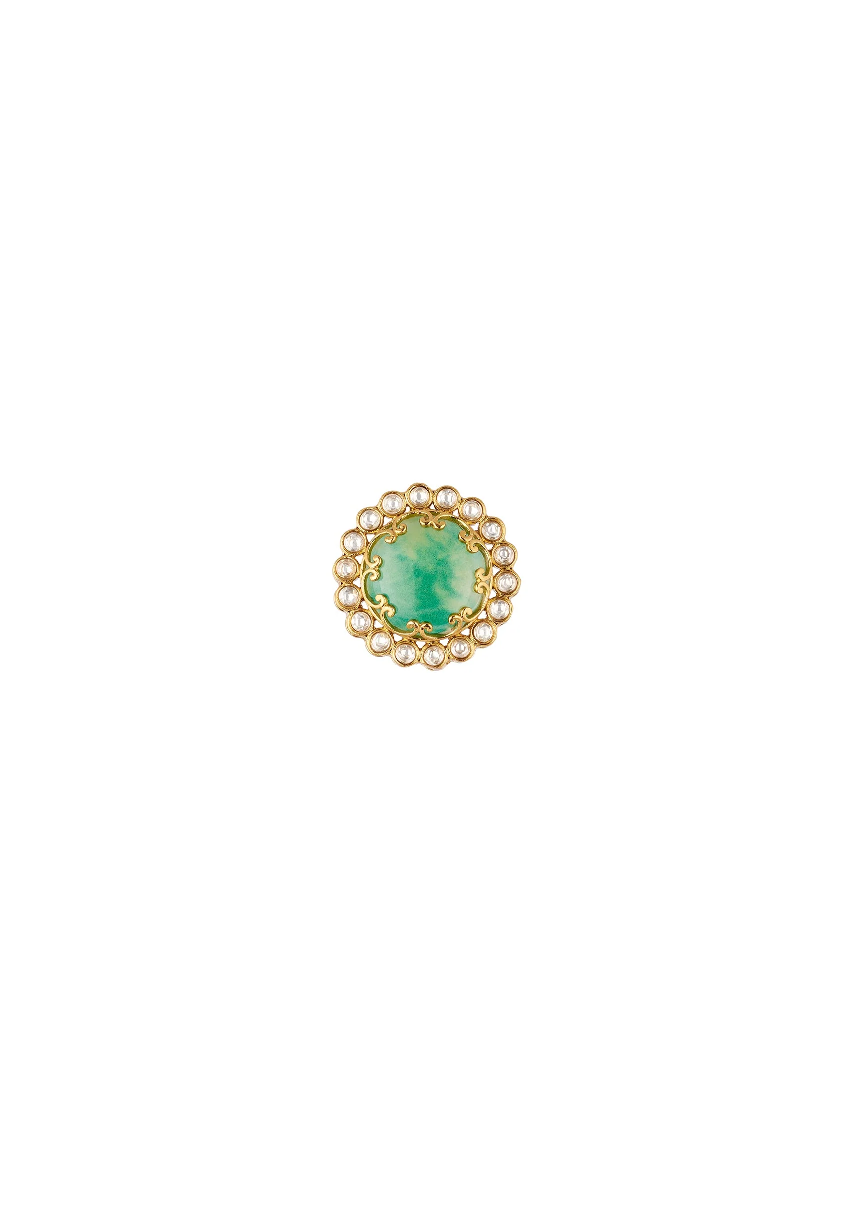 8506-gold-finish-circular-stud-earrings-with-large-green-center-stone-and-polki-style-halo-3.webp Gold Finish Circular Stud Earrings With Large Green Center Stone and Polki Style Halo