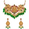 8507-gold-finish-necklace-set-with-intricate-traditional-temple-motifs-and-pink-and-green-simulated-stones-2.webp Gold Finish Necklace Set With Intricate Traditional Temple Motifs And Pink and Green Simulated Stones