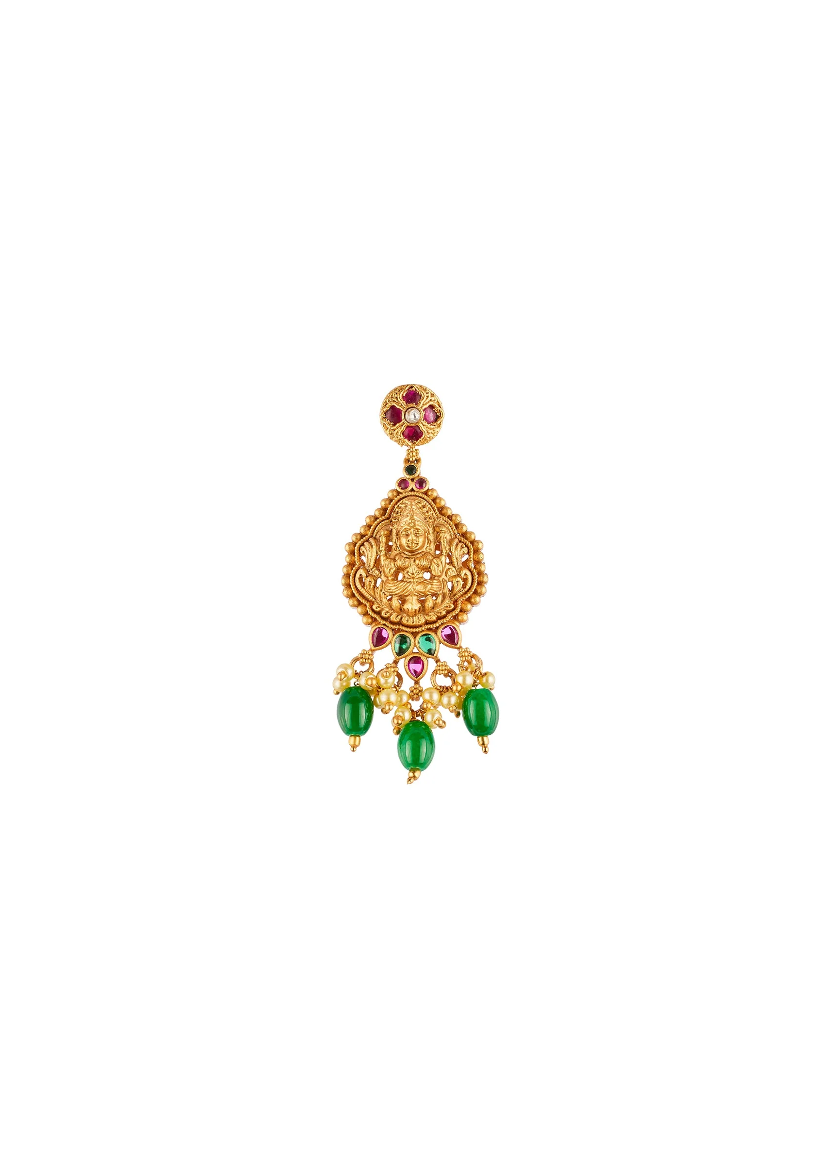 8507-gold-finish-necklace-set-with-intricate-traditional-temple-motifs-and-pink-and-green-simulated-stones-5.webp Gold Finish Necklace Set With Intricate Traditional Temple Motifs And Pink and Green Simulated Stones