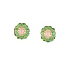 8508-gold-finish-ornate-cabochon-stud-earrings-with-pink-oval-center-and-green-and-clear-stone-halos-2.webp Gold Finish Ornate Cabochon Stud Earrings With Pink Oval Center and Green and Clear Stone Halos
