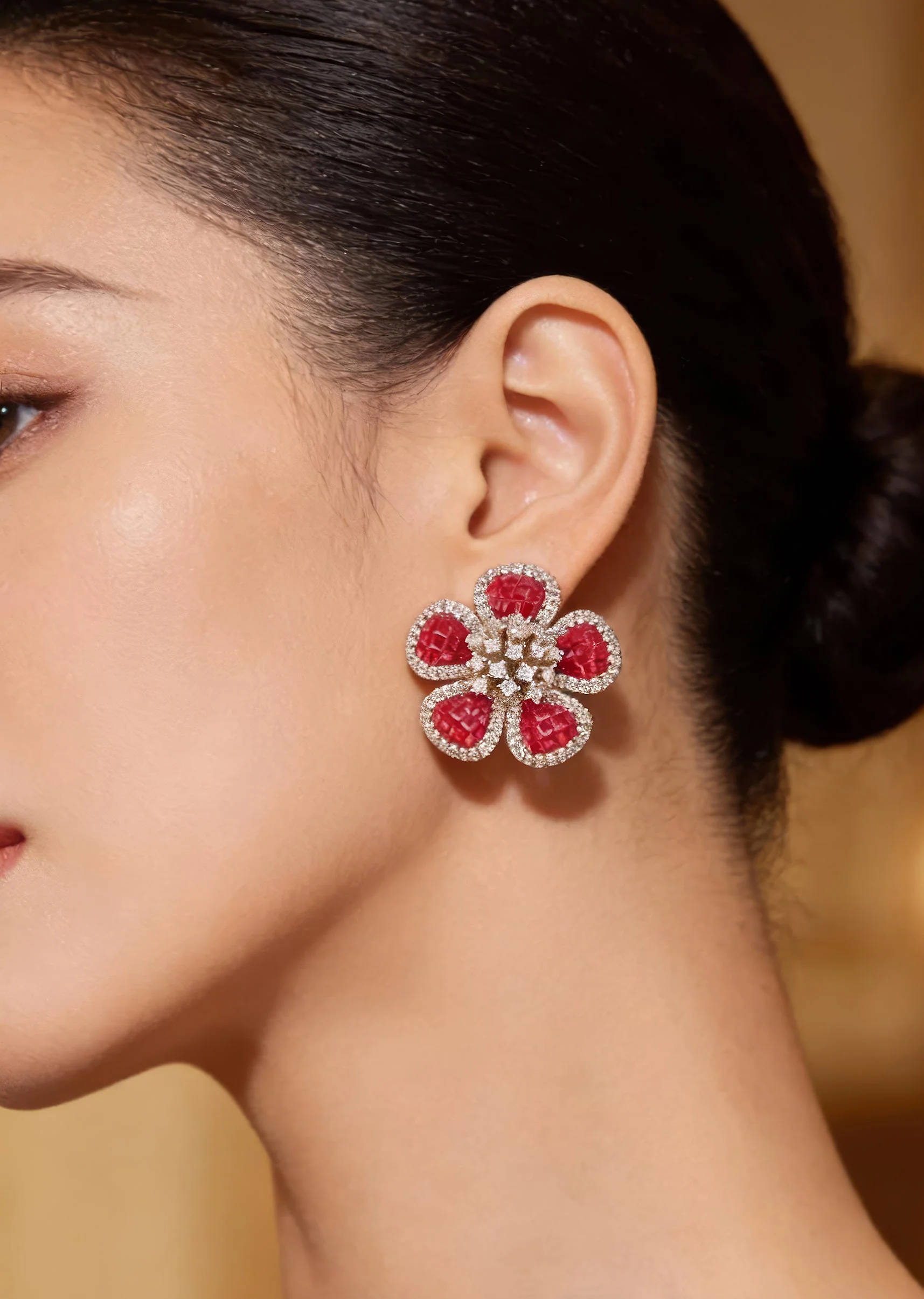 8509-silver-finish-floral-cluster-stud-earrings-with-red-simulated-mystery-set-stones-and-clear-accents-1.webp Silver Finish Floral Cluster Stud Earrings With Red Simulated Mystery Set Stones and Clear Accents