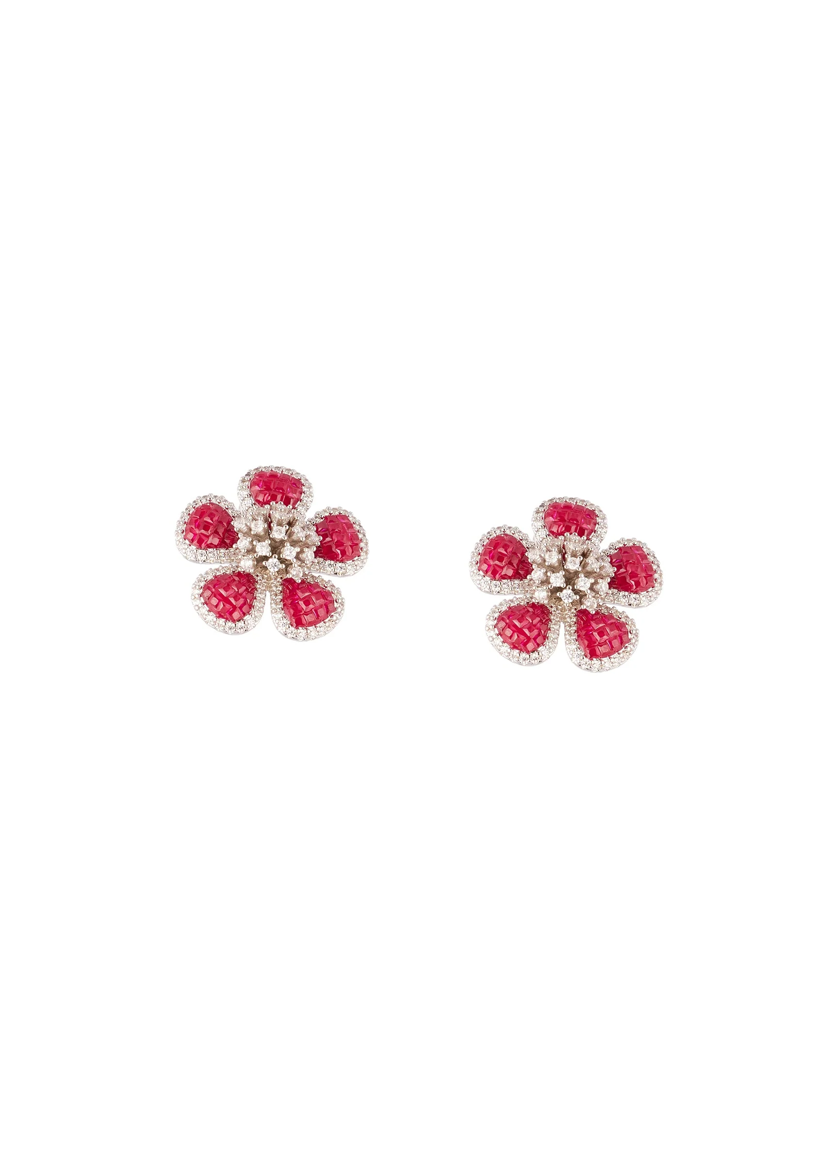 8509-silver-finish-floral-cluster-stud-earrings-with-red-simulated-mystery-set-stones-and-clear-accents-2.webp Silver Finish Floral Cluster Stud Earrings With Red Simulated Mystery Set Stones and Clear Accents