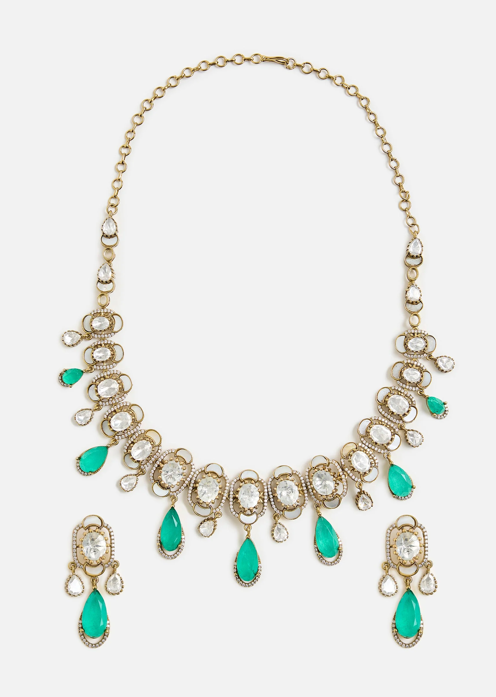 Elegant Green Drop Kundan Necklace Set