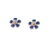 Silver Finish Floral Cluster Stud Earrings With Blue Simulated Stones and Clear Accents