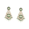 8511-gold-finish-chandelier-earrings-in-polki-with-simulated-pearls-and-green-beaded-accents-2.webp Gold Finish Chandelier Earrings In Polki With Simulated Pearls and Green Beaded Accents