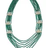 Multi Layer Green Beaded Necklace Set With Matching Long Earrings And Crystal Studded Separators