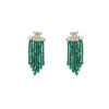 Multi Layer Green Beaded Necklace Set With Matching Long Earrings And Crystal Studded Separators