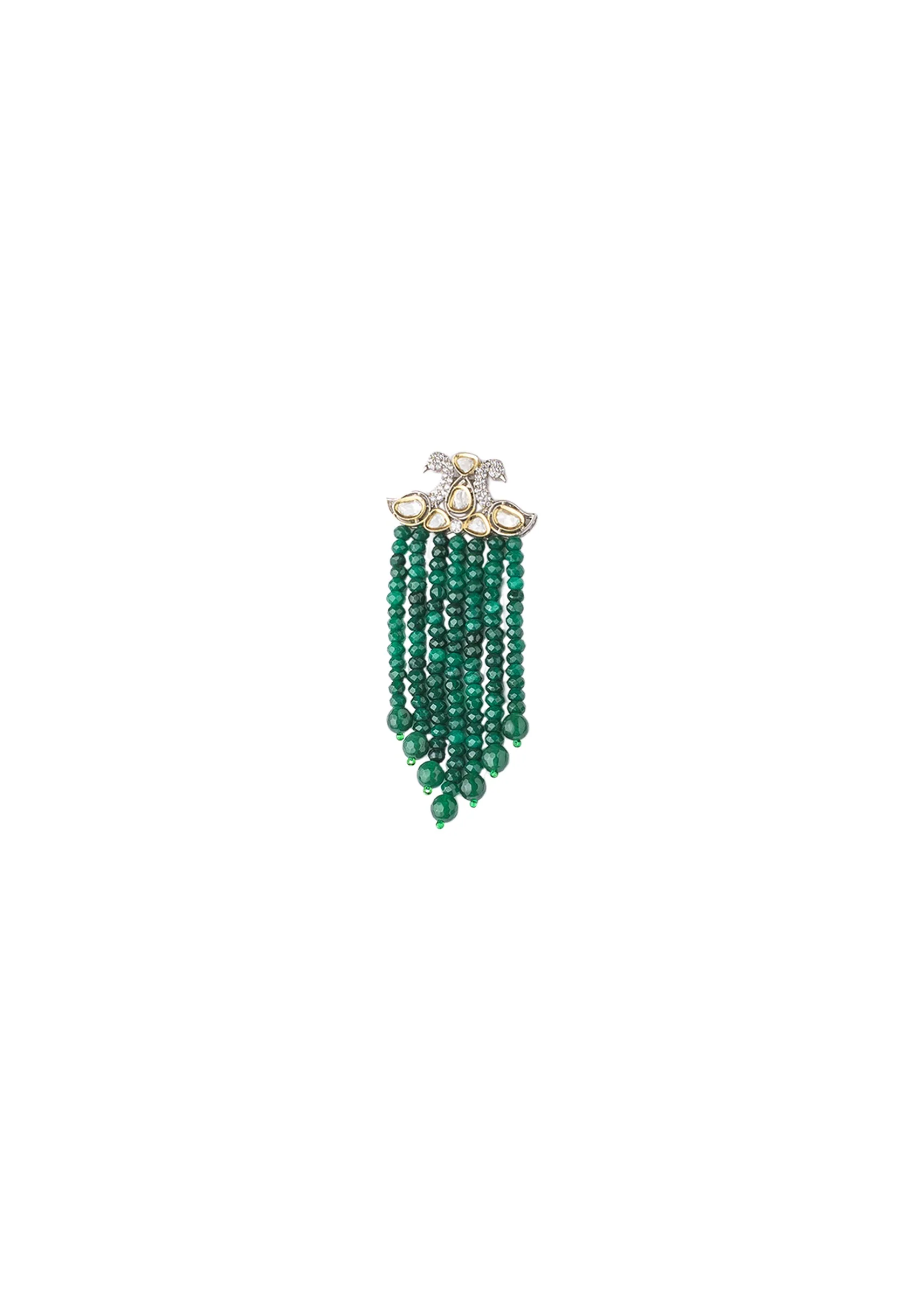 Multi Layer Green Beaded Necklace Set With Matching Long Earrings And Crystal Studded Separators