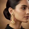 8513-gold-finish-earrings-in-chandbali-style-with-kundan-and-pink-stone-and-pearl-detailing-1.webp Gold Finish Earrings In Chandbali Style With Kundan And Pink Stone And Pearl Detailing