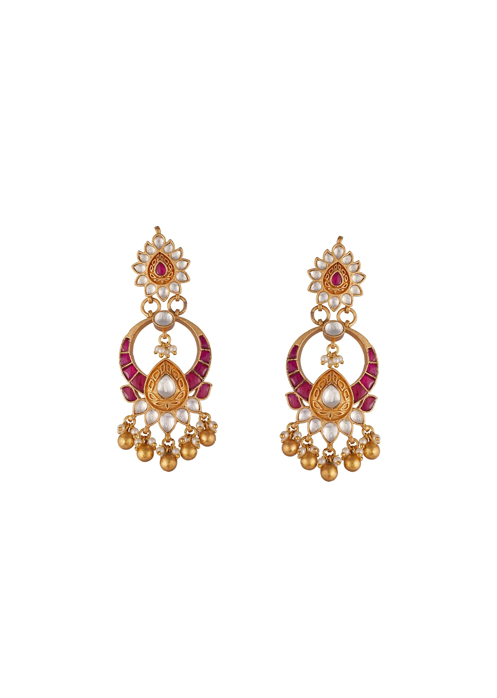 8513-gold-finish-earrings-in-chandbali-style-with-kundan-and-pink-stone-and-pearl-detailing-2.webp Gold Finish Earrings In Chandbali Style With Kundan And Pink Stone And Pearl Detailing