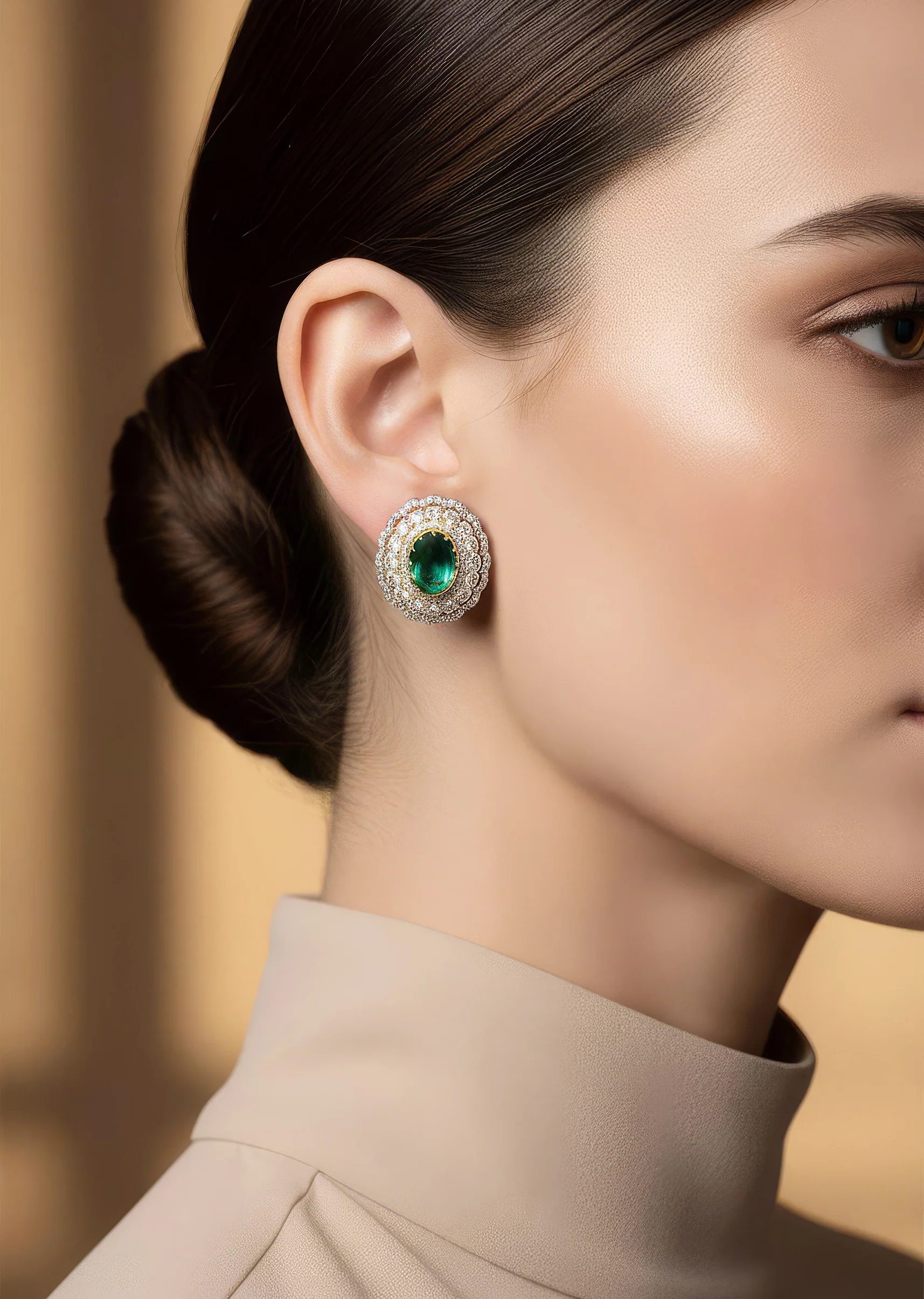 8515-silver-toned-earrings-in-statement-style-with-green-stone-and-cubic-zirconia-detailing-1.webp Silver Toned Earrings In Statement Style With Green Stone And Cubic Zirconia Detailing