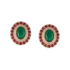 8519-gold-toned-earrings-in-statement-style-with-emerald-and-cubic-zirconia-and-pink-stone-detailing-2.webp Gold Toned Earrings In Statement Style With Emerald And Cubic Zirconia And Pink Stone Detailing