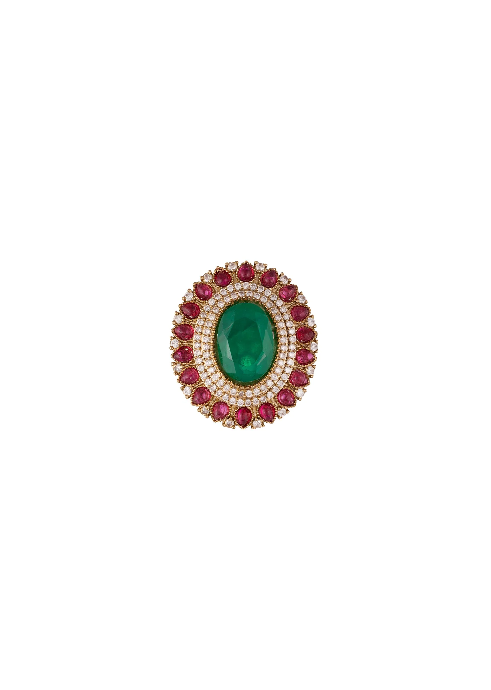 8519-gold-toned-earrings-in-statement-style-with-emerald-and-cubic-zirconia-and-pink-stone-detailing-3.webp Gold Toned Earrings In Statement Style With Emerald And Cubic Zirconia And Pink Stone Detailing