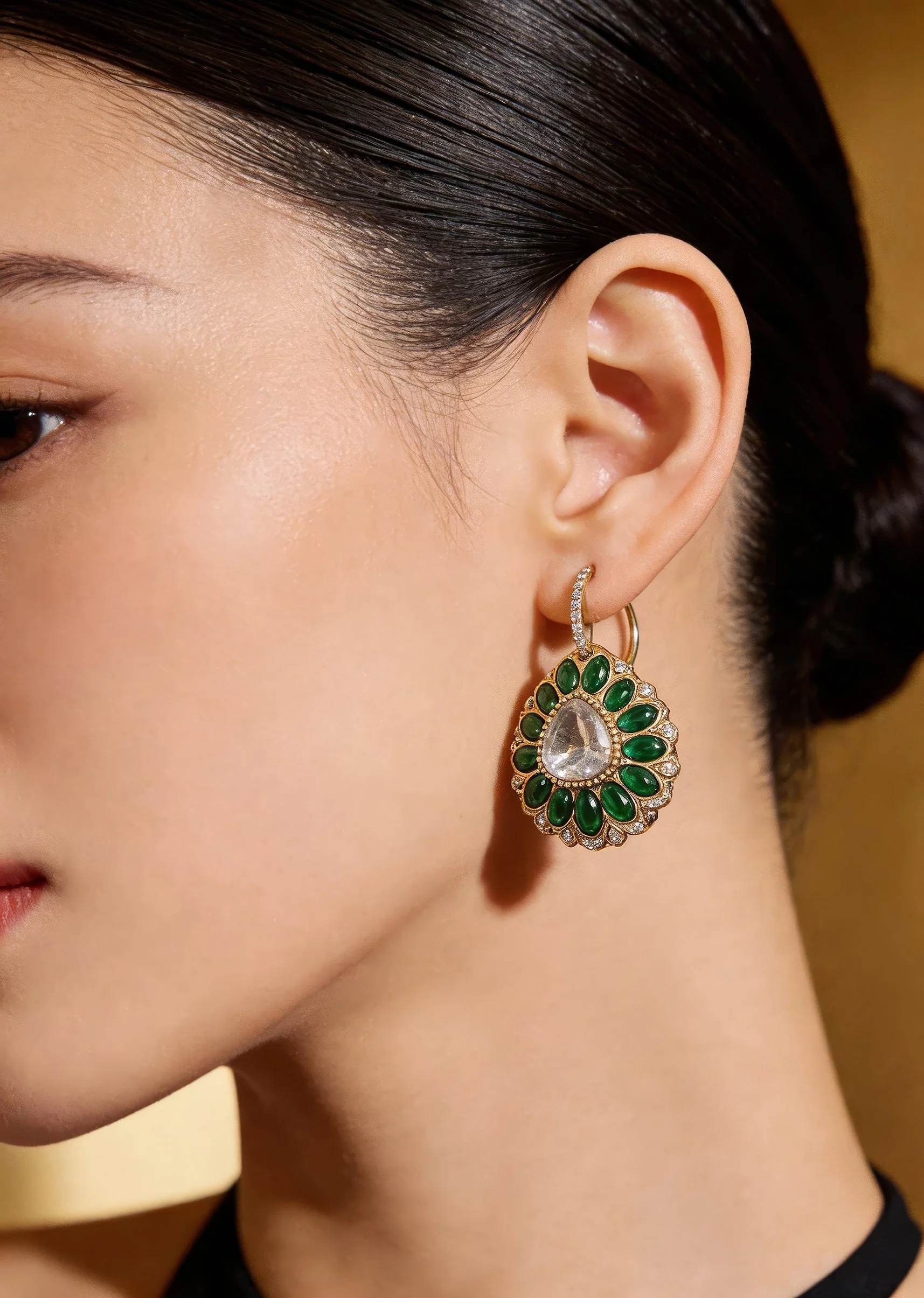 Emerald Green Round Drop Earrings