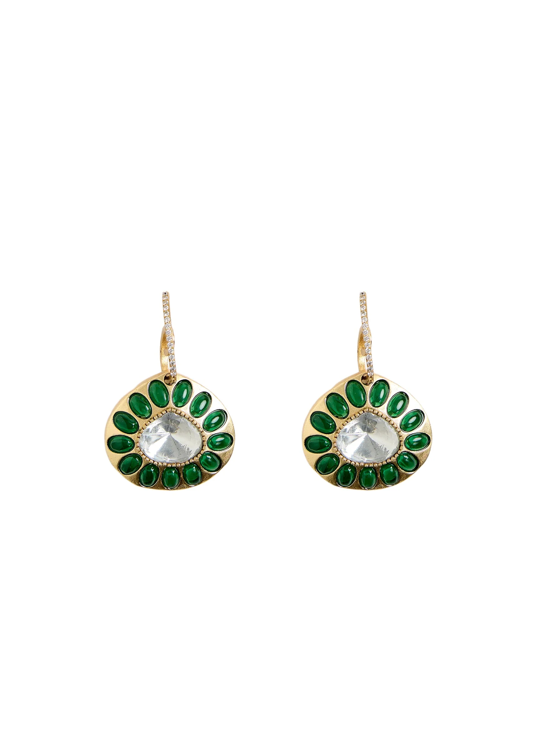 Emerald Green Round Drop Earrings