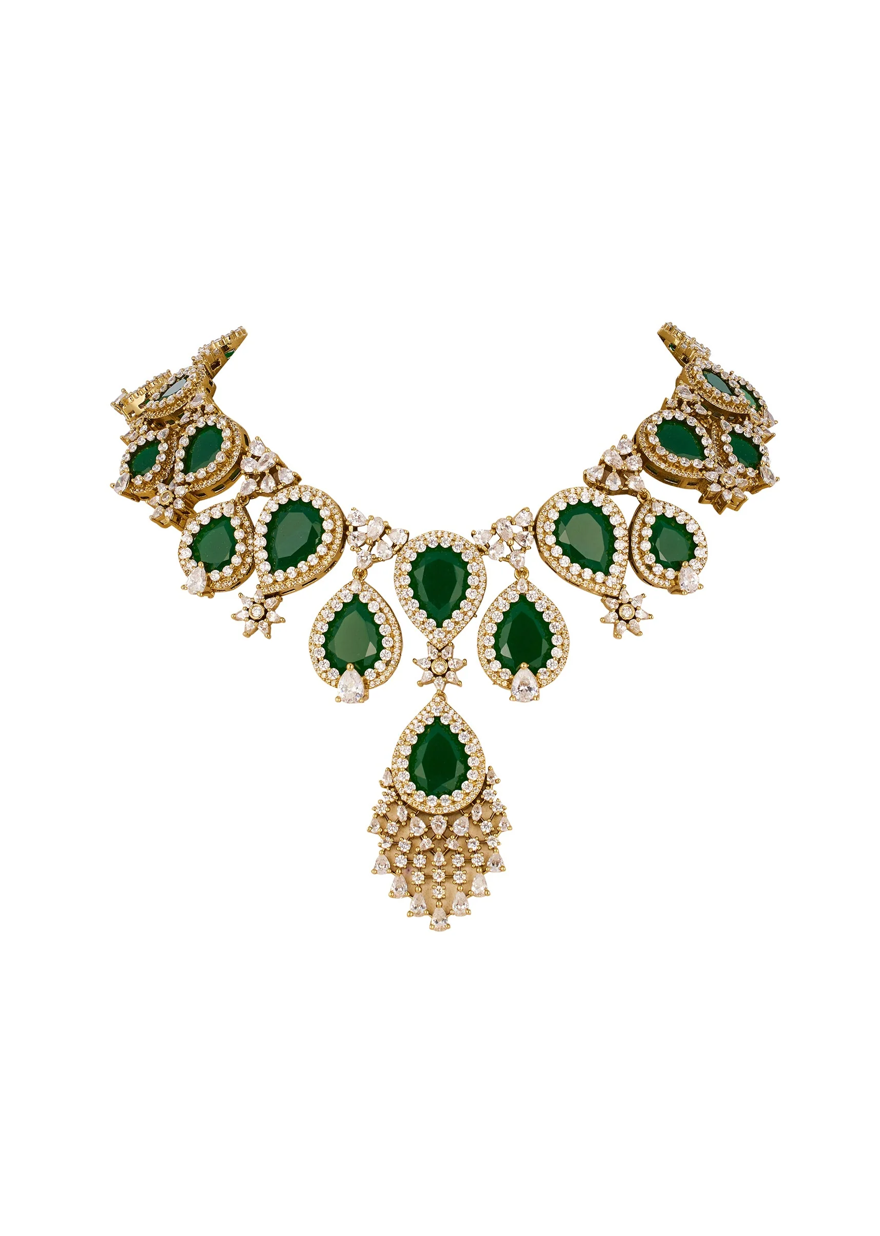 8522-green-and-gold-anti-tarnish-finish-cz-diamond-necklace-set-in-rhodium-plated-brass-2.webp Green and Gold Anti Tarnish Finish CZ Diamond Necklace Set in Rhodium Plated Brass