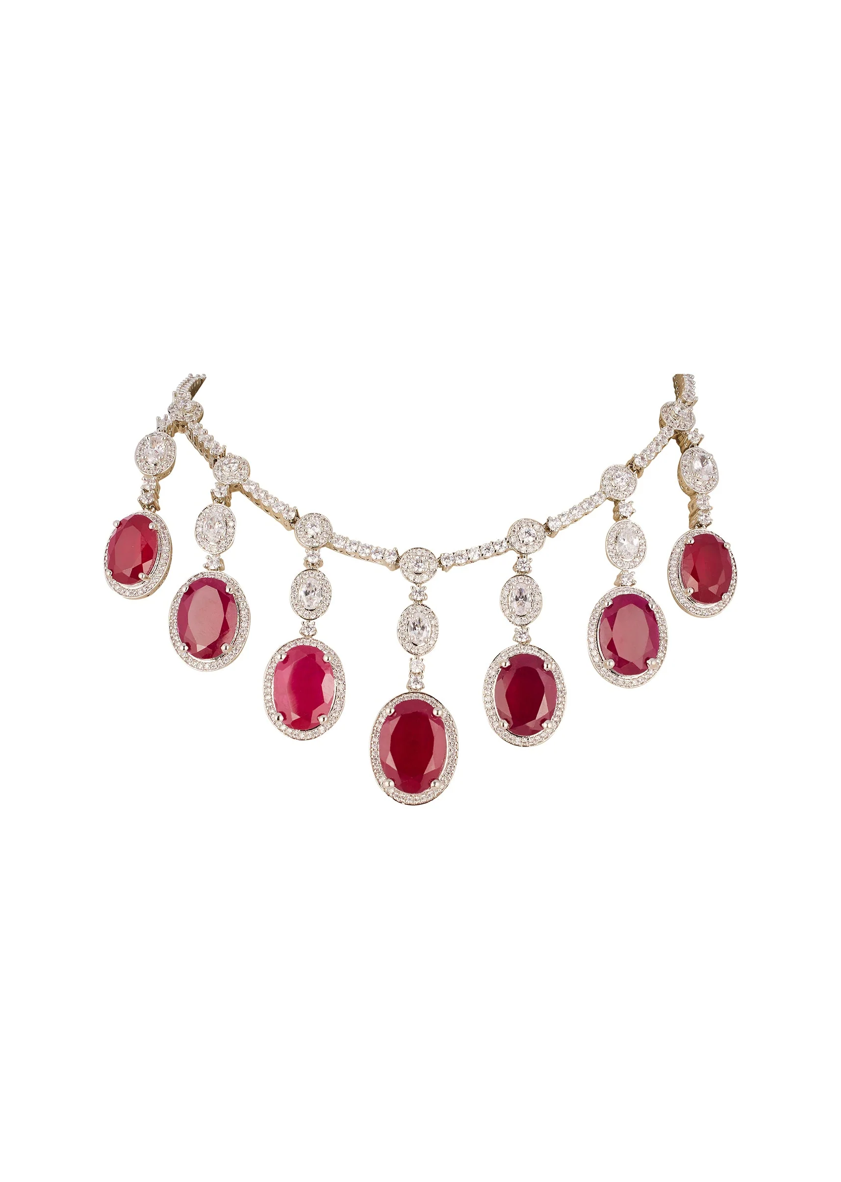 8523-red-anti-tarnish-finish-cz-diamond-and-gemstone-necklace-set-in-rhodium-plated-brass-1.webp Red Anti Tarnish Finish CZ Diamond and Gemstone Necklace Set in Rhodium Plated Brass