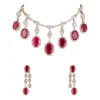8523-red-anti-tarnish-finish-cz-diamond-and-gemstone-necklace-set-in-rhodium-plated-brass-2.webp Red Anti Tarnish Finish CZ Diamond and Gemstone Necklace Set in Rhodium Plated Brass