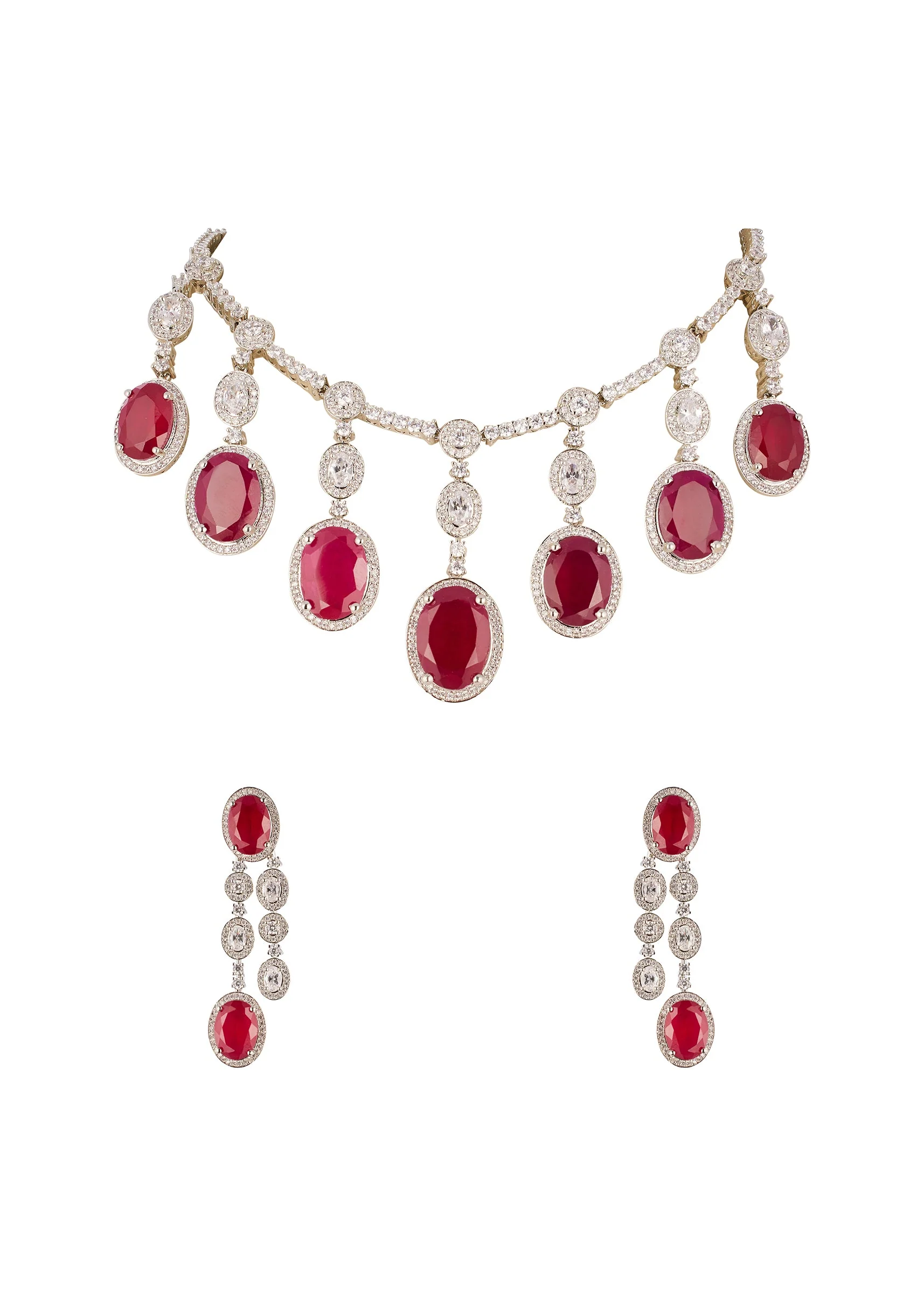 8523-red-anti-tarnish-finish-cz-diamond-and-gemstone-necklace-set-in-rhodium-plated-brass-2.webp Red Anti Tarnish Finish CZ Diamond and Gemstone Necklace Set in Rhodium Plated Brass