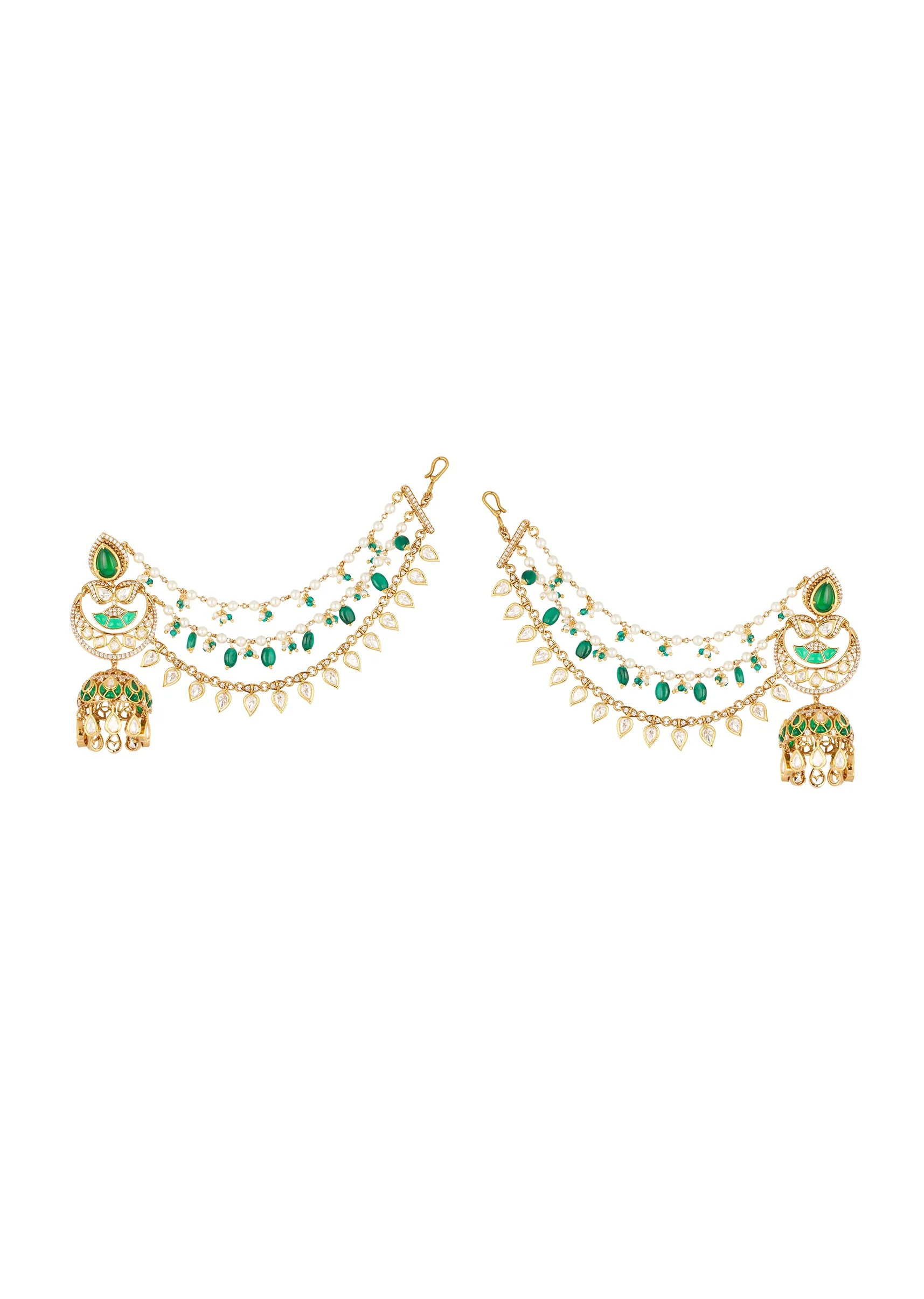 8524-gold-finish-kundan-jhumka-earrings-with-beaded-sahare-and-green-simulated-stones-and-pearls-1.webp Gold Finish Kundan Jhumka Earrings With Beaded Sahare And Green Simulated Stones and Pearls