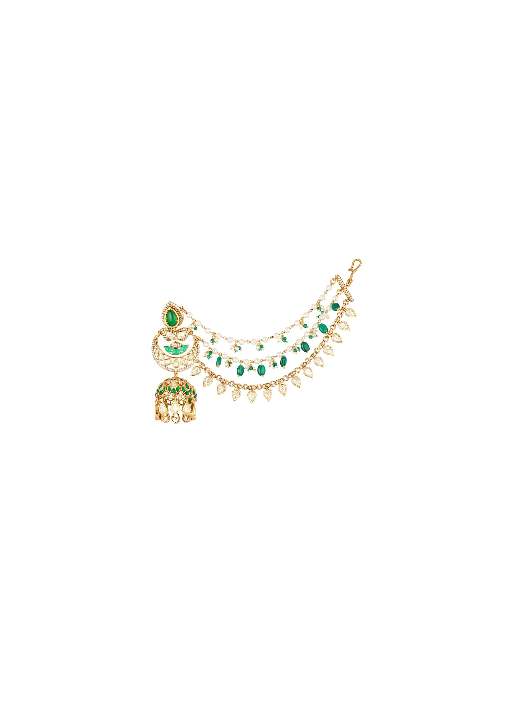 8524-gold-finish-kundan-jhumka-earrings-with-beaded-sahare-and-green-simulated-stones-and-pearls-2.webp Gold Finish Kundan Jhumka Earrings With Beaded Sahare And Green Simulated Stones and Pearls
