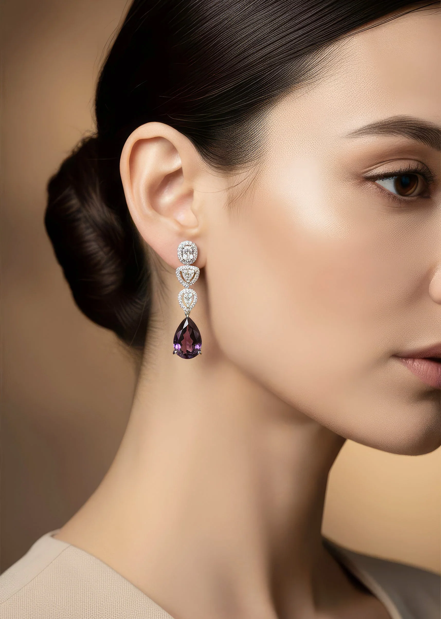 8525-silver-finish-earrings-in-mix-metal-with-modern-pendant-style-and-purple-simulated-stone-accents-1.webp Silver Finish Earrings In Mix Metal With Modern Pendant Style And Purple Simulated Stone Accents