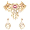 8526-gold-finish-kundan-choker-necklace-set-with-pink-white-stones-and-heavy-pearl-danglers-1.webp Gold Finish Kundan Choker Necklace Set With Pink White Stones And Heavy Pearl Danglers