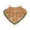 8528-gold-toned-necklace-set-with-traditional-temple-motifs-and-pink-and-green-simulated-stones-2.webp Gold Toned Necklace Set With Traditional Temple Motifs And Pink and Green Simulated Stones