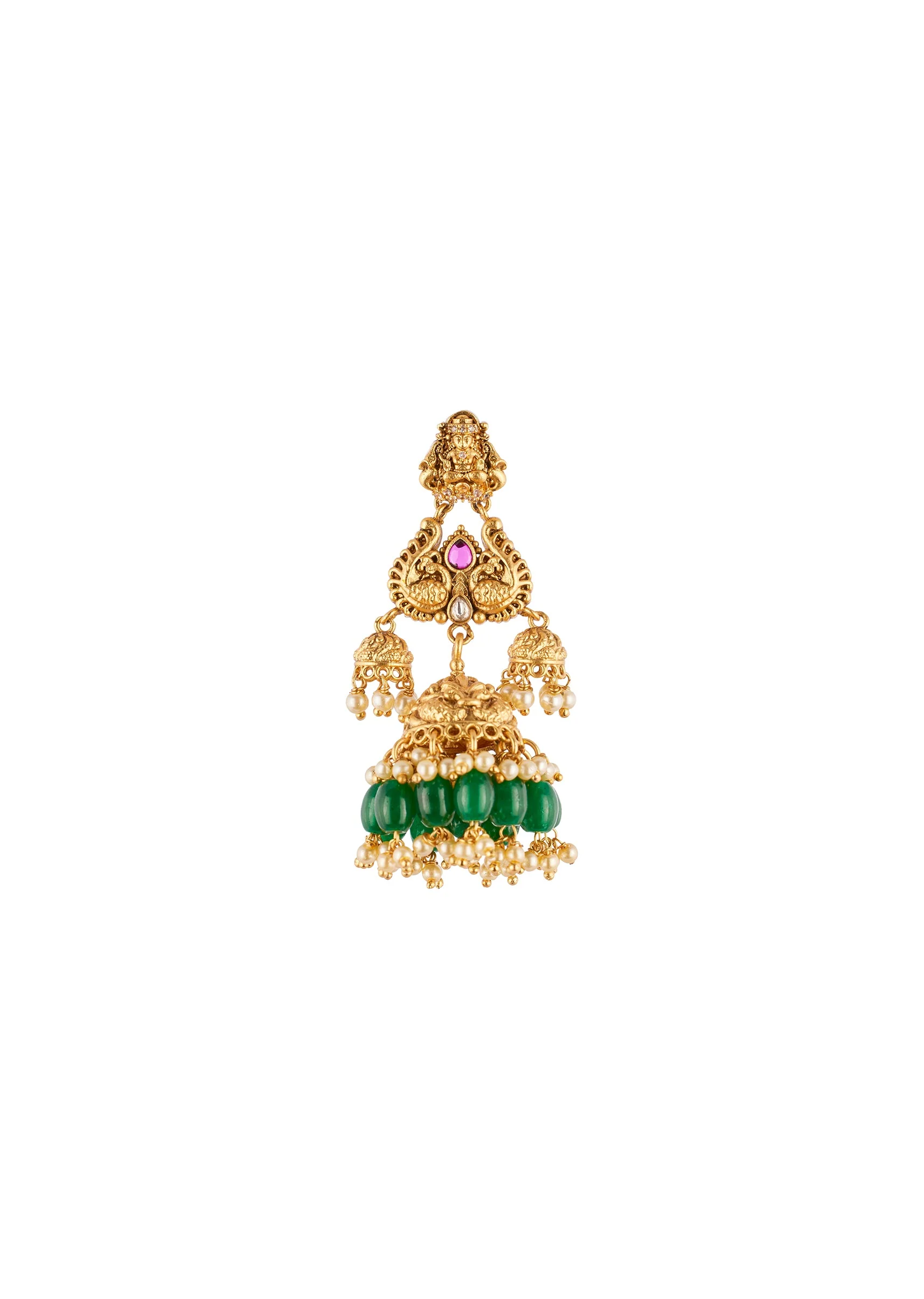 8528-gold-toned-necklace-set-with-traditional-temple-motifs-and-pink-and-green-simulated-stones-4.webp Gold Toned Necklace Set With Traditional Temple Motifs And Pink and Green Simulated Stones